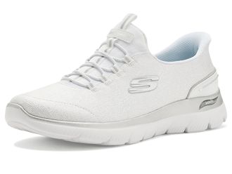Skechers Womens Arch Fit Summits Hands Free Slip-ins, White/Silver, 8.5