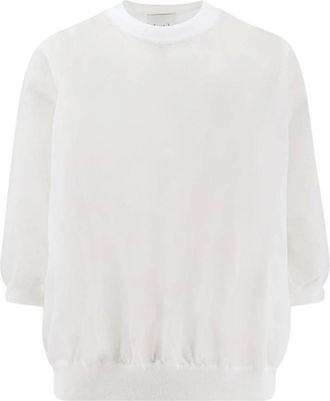 Nude Nude, Tops, Dames, Wit, XS, Katoen, Crew Neck Ribbed T-Shirt