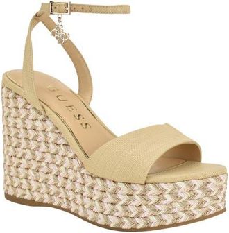 Guess Everly Platform Wedge Sandal in Natural at Nordstrom, Size 9.5