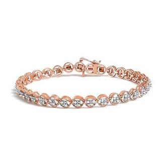 House of Brilliance Silver 1/4 Cttw Diamond Open Circle Wheel Link Tennis Bracelet in Rose Gold Over Silver at Nordstrom