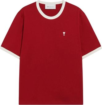 Ami Tops, Heren, Rood, M, Katoen, Quota Tweekleurig T-shirt