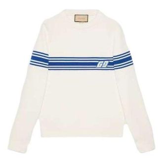 Gucci Knit Wool Sweater With Square GG Ivory Blue 763398-XKDO1-9174