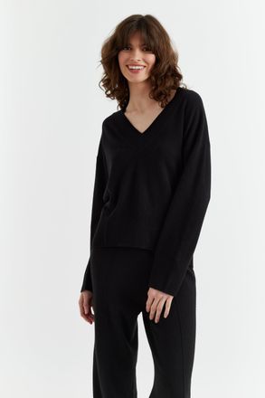 Chinti and Parker Black Wool-Cashmere V-Neck Sweater