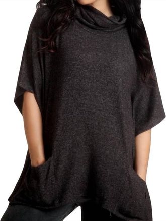 French Kyss Harper Kashmira Cowl Neck Poncho In Charcoal