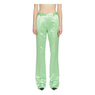 Tom Ford Washed Cotton Silk Blend Duchesse Tailored Straight Pants - Dames - Broeken - Groen - Maat: 3XS Katoen