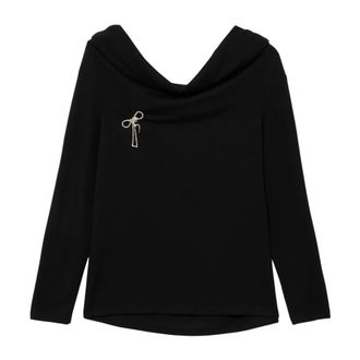 Oltre Tops, Dames, Zwart, L, Polyester, T-shirt met kleurverandering en speld