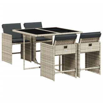 vidaXL Set Pranzo Da Giardino 5pz Con Cuscini Grigio Chiaro Polyrattan - Vidaxl