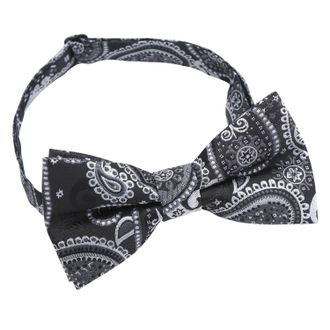 DQT Paisley Bohemian Floral Wedding Pre-Tied Bow Tie for Men - Black & Silver