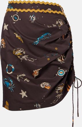 Alemais Printed ruched cotton miniskirt