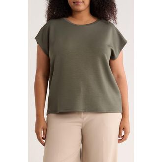 T Tahari Cap Sleeve Scuba Knit T-Shirt in Cypress Olive at Nordstrom Rack, Size 1X