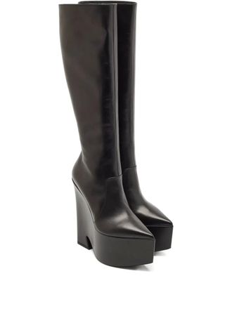 Versace leather platform boots - Black