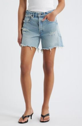 Moussy Vintage McKendree High Waist Ripped & Repaired Denim Cutoff Shorts in Light Blue at Nordstrom, Size 23
