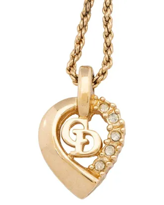 Dior Vintage Crystal Heart Cd Logo Necklace (Authentic Pre-Loved)