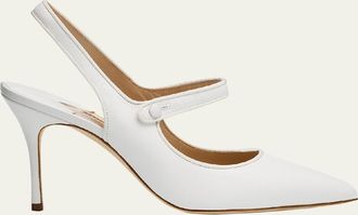 Manolo Blahnik Camparisli Leather Mary Jane Slingback Pumps