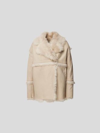 Iro Lederjacke mit Fell-Besatz in Beige, Gr&ouml;&szlig;e M