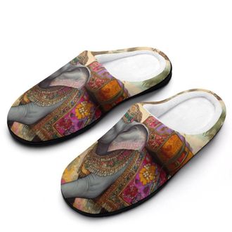 Generic Elephant Indian Animal Womens Slippers Warm House Slippers Indoor House Shoes with Anti-Skid Rubber Sole