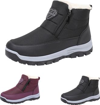 Generic Womens Winter Fleece Snow Boots with Side Zipper Women Ankle Booties Thickened Warm Fur Lined Waterproof Insulated Slip On Outdoor Shoes Anti-Slip Sol