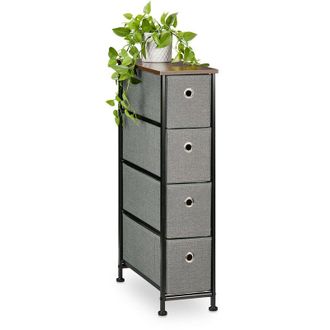 Relaxdays Mobiletto Salvaspazio Stretto, Largo solo 20 cm, 4 Cassetti in Stoffa, Cassettiera per Salotto, Marrone Grigio - Relaxdays