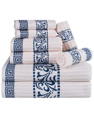 Superior Athens Cotton 8Pc Towel Set With Greek Scroll & Floral Pattern