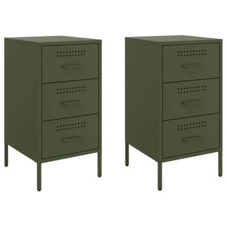 Berkfield Home Bedside Cabinets 2 pcs Olive Green 36x39x68 cm Steel | Size: 36 x 39 x 68 cm