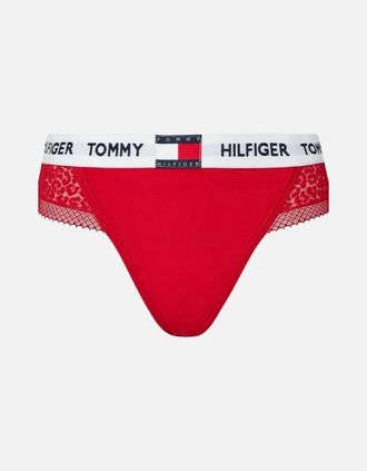 Tommy Hilfiger Womens Heritage Logo Lace Thong, Red - Size: 10