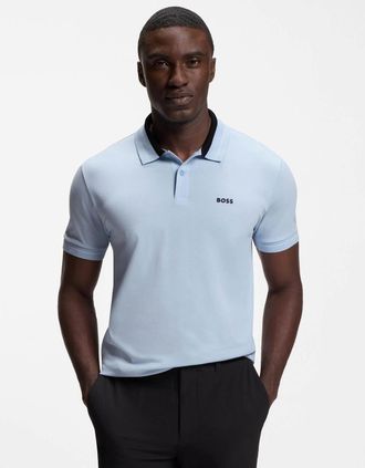 HUGO BOSS Mens BOSS Green PL_Member Mens Short Sleeve Polo Shirt - Open Blue 460 - Size: 38