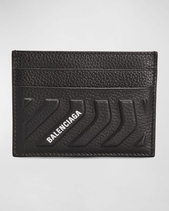 Balenciaga Mens Embossed Leather Logo Card Holder