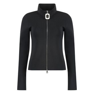 J.W.Anderson Cardigans, female, Black, Size: S Ribbed Collar Zip Cardigan