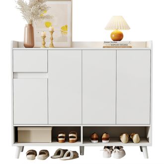 STILVORA Mueble Zapatero Con 4 Puertas Y 1 Caj&oacute;n, Estante Ajustable, Para Entrada O Sal&oacute;n, En Tablero De Part&iacute;culas, 120&times;35&times;99 Cm, Blanco