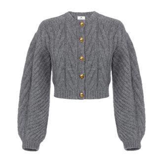 Elisabetta Franchi Truien & Vesten, Dames, Grijs, XS, Cardigan van gebreide stof