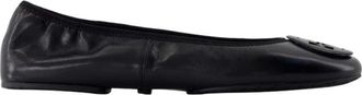 Tory Burch Leren Ballerina Flats met Logo Detail - Dames - Ballerinas - Zwart - 36 1/2 EU - Leer - Schoenen