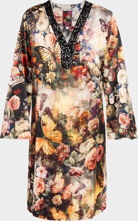 Johnny Was Judith Sequin Floral-Print Midi Shift Dress