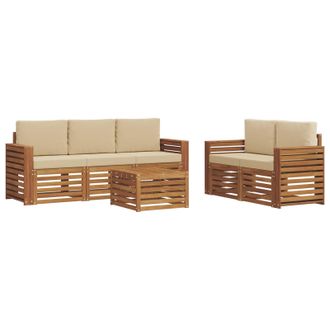 vidaXL Juegos De Sof&aacute;s 6 Pcs Natural Y Beige Madera De Acacia S&oacute;lida Vidaxl