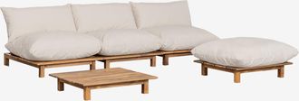Sklum Conjunto De Jard&iacute;n Con Sof&aacute; Modular Reclinable De Jard&iacute;n De 3 Piezas Con Mesa De Centro Y Puff En Madera De Acacia Brina Sklum