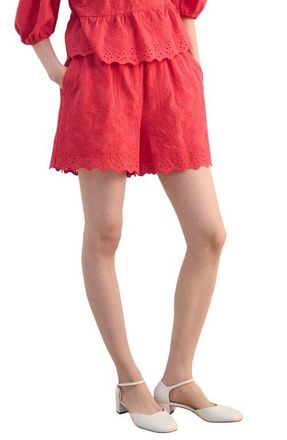 Mango Floral Embrodiered Cotton Shorts in Strawberry at Nordstrom, Size Medium