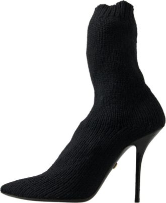 Dolce & Gabbana Womens Viscose Knit Stiletto Boot Black