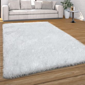 Paco Home Paco Home - Alfombra Salon De Habitacion Pelo Largo Lisa Felpa Moderna 120x170 Cm, Blanco