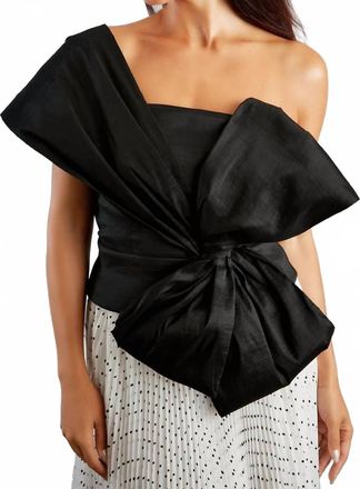 Maggy London One Shoulder Asymmetrical Bow Top In Black