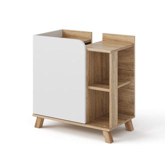 Vicco Mobile Sottolavabo Per Bagno Karen, Sonoma/bianco, 60 X 65 Cm Con Anta E Vani A Giorno