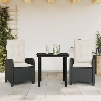 vidaXL Set Comedor De Jard&iacute;n 3 Pzas Con Cojines Rat&aacute;n Sint&eacute;tico Negro Vidaxl