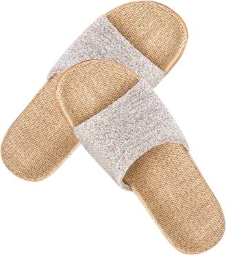 UPKOCH Flax Slippers Non-slip Platform Shoes Beige Summer Cool Sandals Casual Home Footwear for Women Size 40-41 Indoor Outdoor