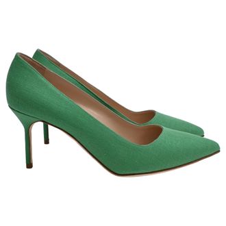 Manolo Blahnik BB 70 Pumps in Green Linen