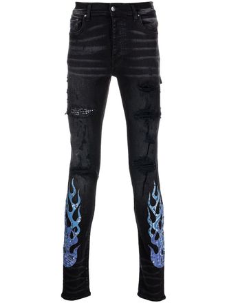 Amiri flame-detail skinny-cut jeans - Black