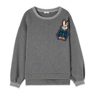 Oltre Crewneck Sweatshirt met Patch - Dames - Sweatshirts - Grijs - S/M - Katoen - Hoodies & sweatvesten