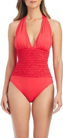 Bleu Rod Beattie Ruffle Halter One-Piece Swimsuit in Golden Gate at Nordstrom, Size 10