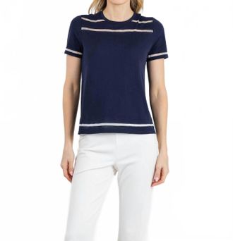 Peace of Cloth Sheer Stripe Short Sleeve Crew Top In Navy