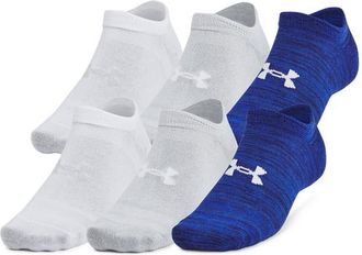 Under Armour Mens Essential 6 Pack No Show Socks - Royal/Royal/Halo Grey Size XL