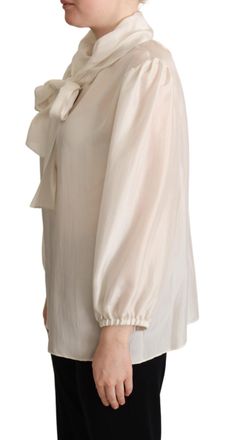 Dolce & Gabbana Womens Light Gray Ascot Collar Shirt Silk Blouse Top