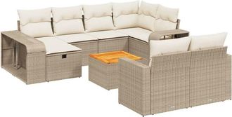 vidaXL Set De Sof&aacute;s De Jard&iacute;n 11pzas Con Cojines Rat&aacute;n Sint&eacute;tico Beige Vidaxl