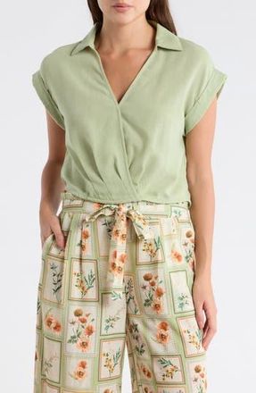 Daniel Rainn Johnny Collar Short Sleeve Crop Top in Light Green at Nordstrom Rack, Size X-Small